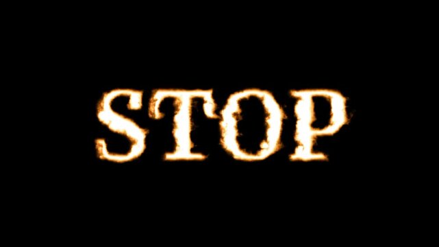 A dramatic animated screen displaying the bold gold and black gothic STOP text with a decorative medieval font on a deep dark background
