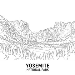 Fototapeta premium Yosemite National Park Landscape Line Drawing