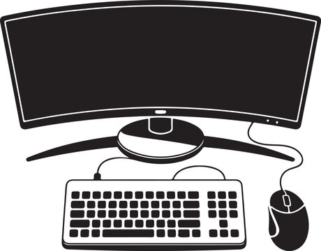 Curved monitor with keyboard and mouse on desk