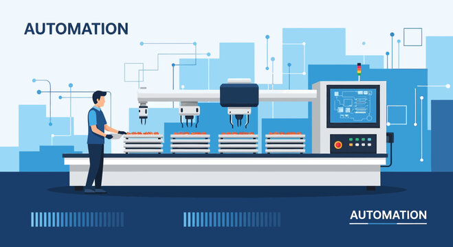 Modern Factory Automation: Robotic Arm Assembling Products with Worker