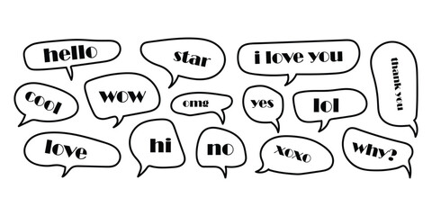 Collection of black and white chat bubbles with various expressions © hafsa01
