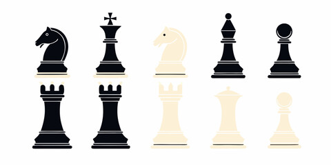 Chess Pieces Vector Illustration With Black And White Color Scheme © Poly