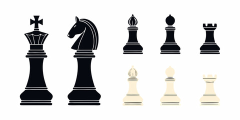 Chess Pieces Vector Illustration Black And White Game Set © Poly