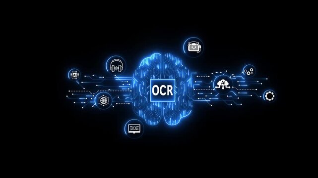 OCR assistant with LLM, big data, machine learning, and generative OCR powers prompt engineering and supports agentic AI for advanced business applications black background.