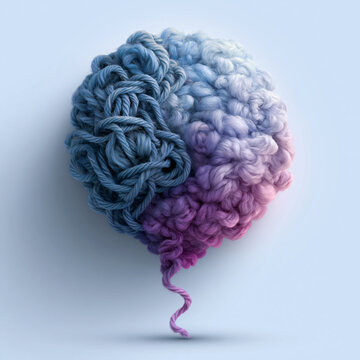 Brain-Shaped Yarn Transitioning from Tangled Chaos to Smooth Calm, Mental Clarity Transformation Concept Illustration