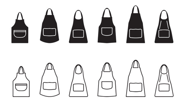 Apron Vector Set: Assorted Cooking and Work Styles in Line Art and Colors