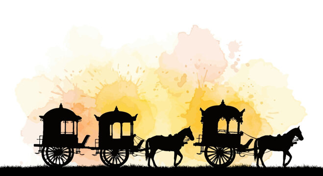 Rath yatra chariot procession silhouette on watercolor background