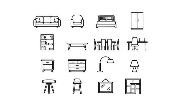 Modern home furniture thin line icon pack vector illustration