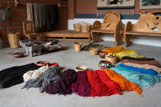 dyed wool in an artisan workshop