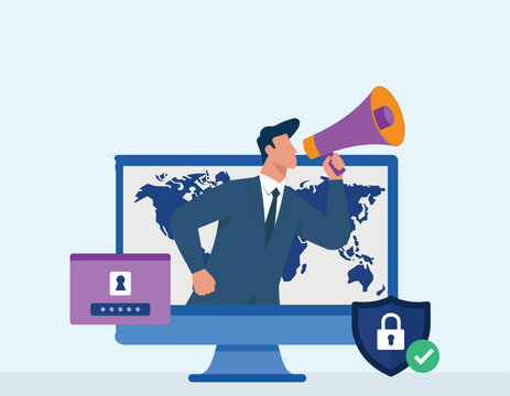 Global Digital Security Announcement: Data Protection, Cyber Security, Secure Login, Network Defense, Business Communication