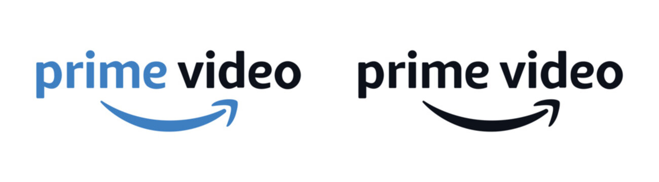 Amazon Prime Video Logo and Wordmark Color Variations on Transparent Background, Editorial Use Only
