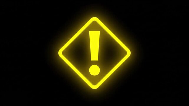 Neon Yellow Exclamation Mark Warning Sign Glowing on Dark Background Representing Financial Crisis and Bear Market