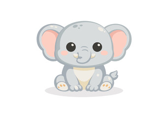 Naklejka premium Cute Baby Elephant Cartoon Character Sitting – Kawaii Flat Vector Illustration