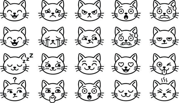 Cartoon cat faces various emotions.
