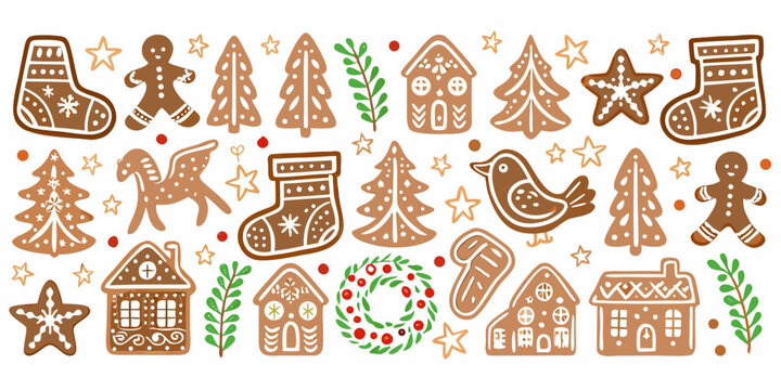 Gingerbread cookies and holiday ornaments a vector illustration