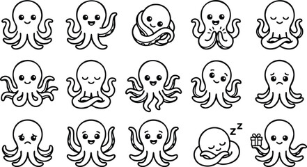 Collection of cute octopus cartoon faces. © Wawan