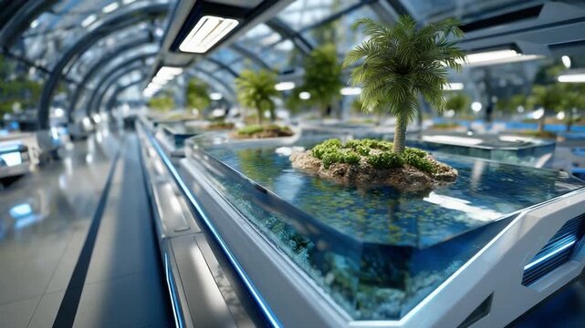 Futuristic Botanical Dome: A surreal, futuristic botanical garden housed within a modern, geodesic dome, showcasing lush vegetation and exotic plant life in an innovative and controlled environment.