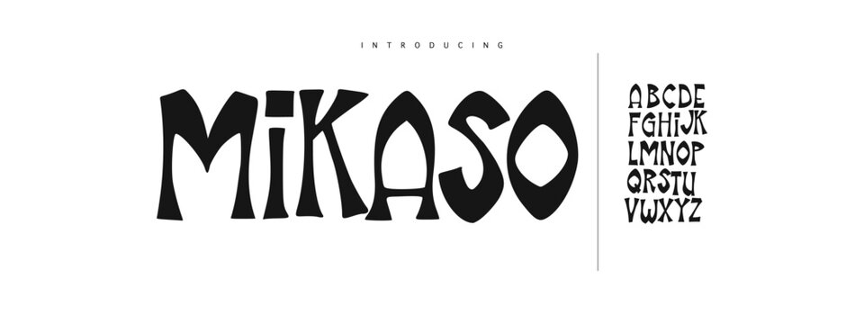 Mikaso: An African tribal font. Bold organic display serif with ethnic desert culture curves for exotic packaging branding.
