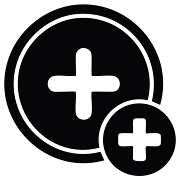 Two circular plus signs in differing sizes arranged together representing adding content or more information