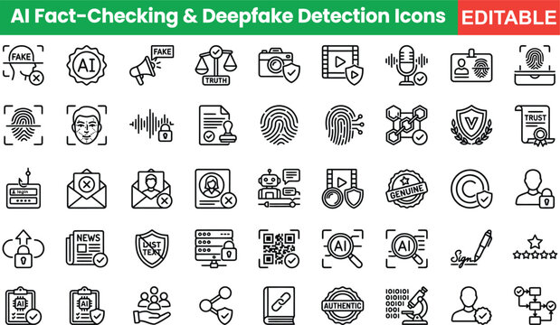 Editable ai fact checking and deepfake detection icons