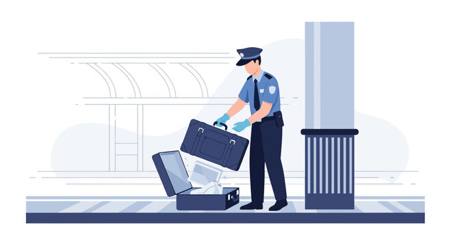 Customs Officer Inspecting Luggage at Border - Illustration