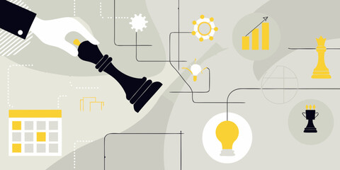 Chess Piece Moved By Hand Vector Illustration With Business Concepts © Rathindranath