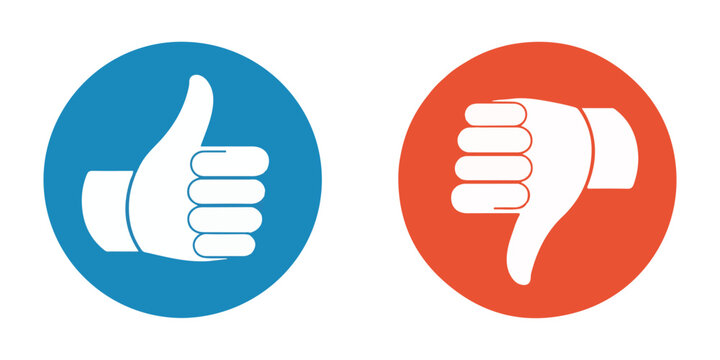 Thumbs up down icons blue and red circles modern flat design for feedback and voting systems simple.
