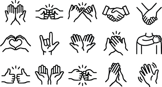 Various hand gestures and signs.