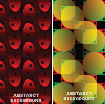 Abstract Red Wave Pattern Collection with Layered Curves and Colorful Circular Gradient Background Design