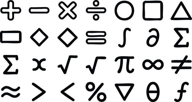 Mathematical symbols and signs collection.
