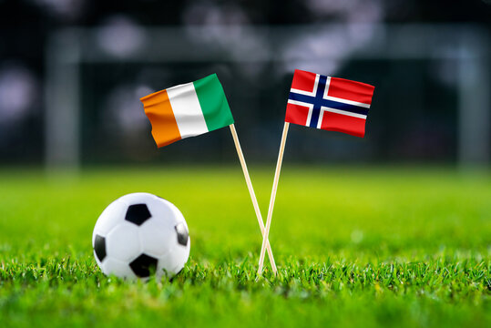 Ivory Coast vs Norway, national flags before international football tournament Round of 32 match, football on green grass with goal in the background, Arlington, Texas, USA, June 30, 2026