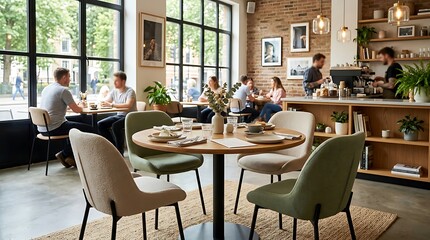 Fototapeta premium Modern cafe interior with people dining.