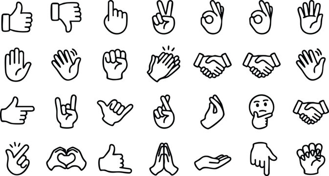 Collection of hand gestures icons.