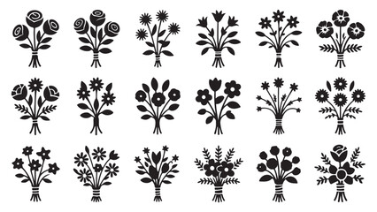 Flower bouquets icons and symbols for greeting cards, wedding and love, simple vector. © Tanvir