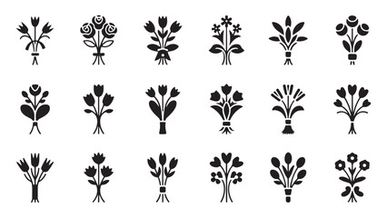 Flower bouquets icons, floral bunches for celebrations and greetings, simple vector art. © Tanvir