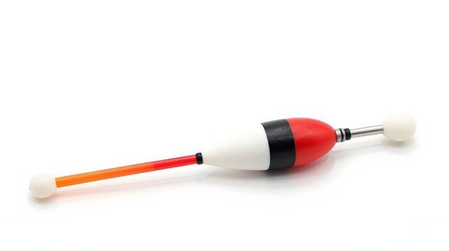 Fishing float with orange tube and white red black body on white background