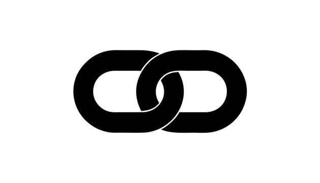 Silhouette of a single black chain link on a white background
