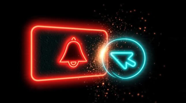 neon icons for notification and share.
