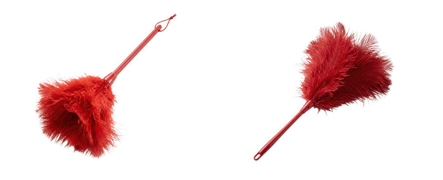 Two red ostrich feather dusters isolated on transparent background