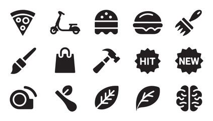 Assorted service icons including delivery scooter shopping bag tools and promotional labels. © MDNAZMUL