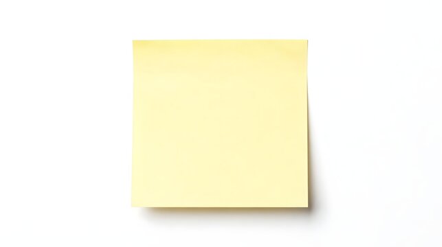 Yellow sticky note on white background for writing or reminder blank space