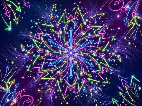 Colorful Abstract Digital Fireworks Explosion Pattern.