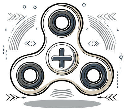 Handheld Fidget Spinner Toy with Plus Sign, Geometric Patterns