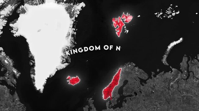 Kingdom of Norway Map Animation. Documentary, glowing outline, Dark map animation of the Kingdom of Norway. 4k.