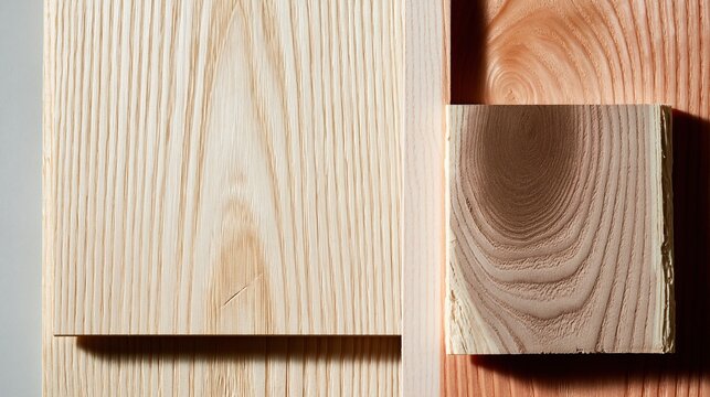 Light ash veneer wood surface with visible parallel grain and a warm brown knot mark for texture background and design copy space