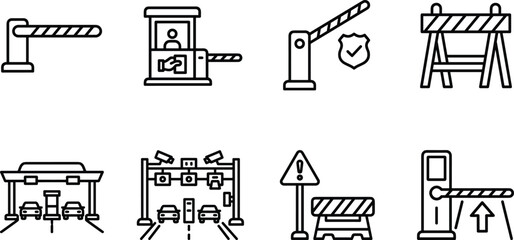 Toll Booth and Road Barrier Gate Icon Set for Highway Traffic Management Apps and Security Navigation Designs © Taijul