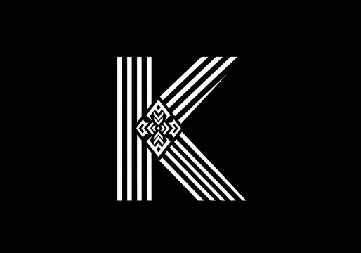 Stylized letter K logo with diagonal parallel lines.