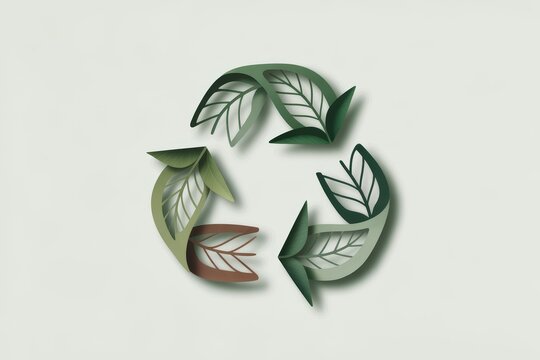 Environmental recycling symbol crafted from beautiful green leaves demonstrating a commitment to sustainability and conservation