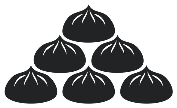 Stack of traditional Asian steamed dumplings black silhouette graphic design element