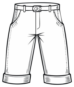 Classic Denim Shorts with Belt Loops and Cuffed Hem Detailed Fashion Illustration